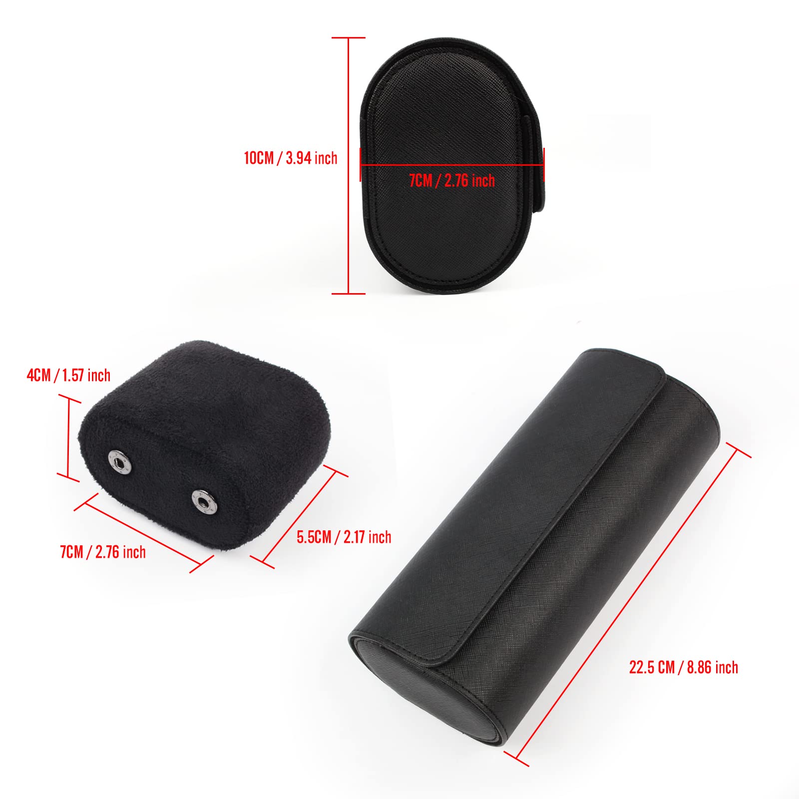 Uhrenrolle Uhrenbox 3 Uhren Schwarz, PU Leder Tragbare Zylindrische Uhren-Aufbewahrungsbox mit Samt-Innenfutter, Uhrengehäuse für Männer und Frauen, 23x10x7.5 CM