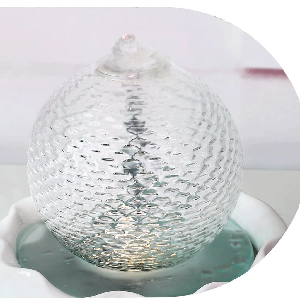 Fuente Decorativa de Interior Fuente de Mesa con luz Nocturna Vidrio Cerámica Adornos de Agua Que Fluye Sala de Estar Fuente de Escritorio circulante Fuente de rocalla Hogar