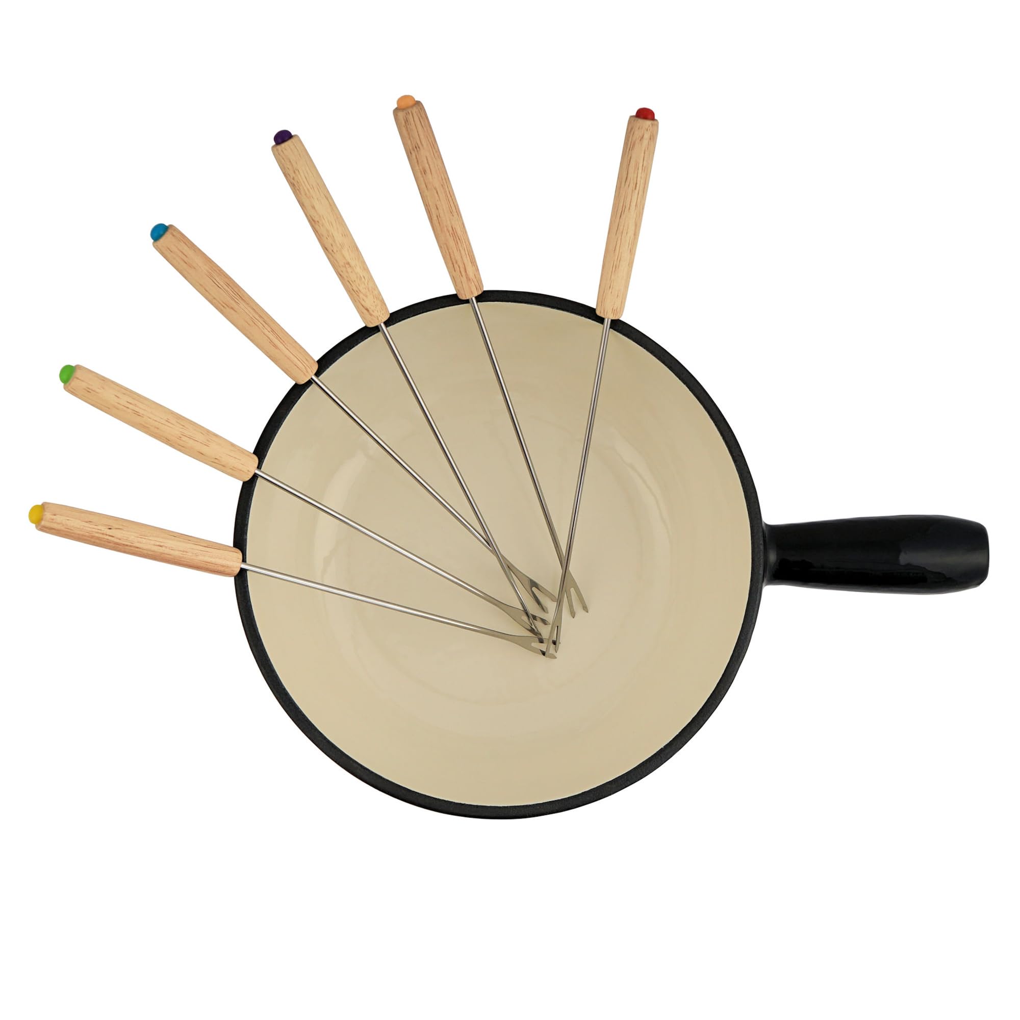 BBQ-TORO Service à Fondue en Fonte pour 6 Personnes (Noir/crème) | 2 litres | Service à Fondue émaillé | 9 pièces avec brûleur et fourchettes