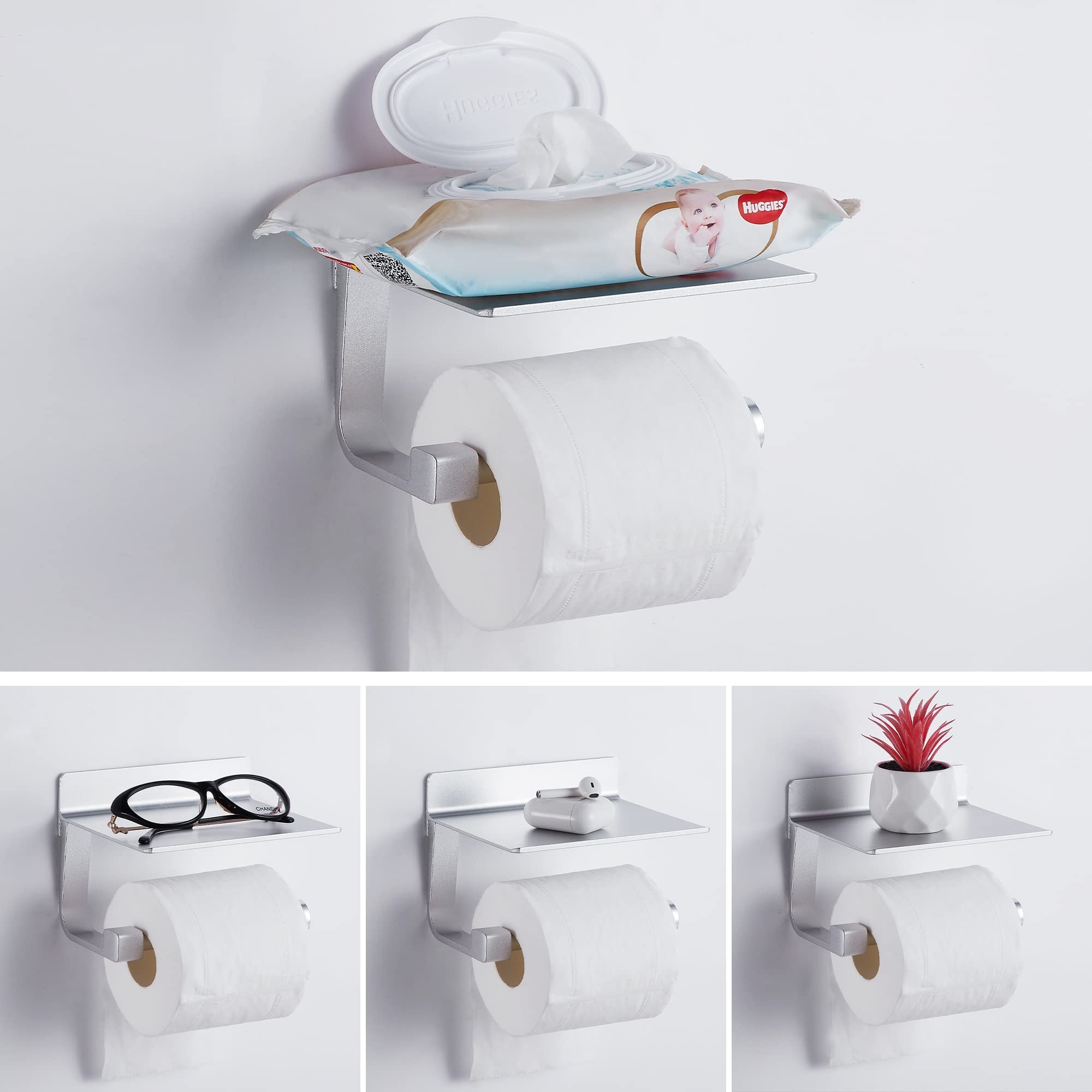 SDH Toilettenpapierhalter Mit Ablage – Schwarz, Aluminium, Rostfrei, Mit Handyablage Fürs Bad