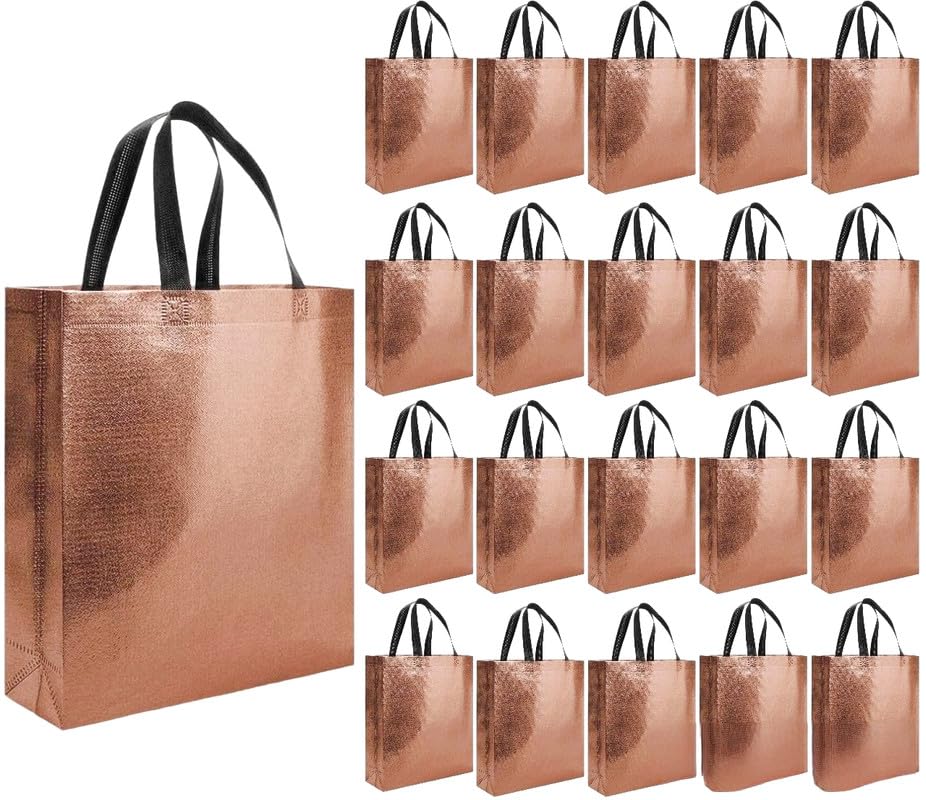 Evafly Gift Bag Medium Size Pack of 20 : L13 x W12 x D4 inch|Resuable Non-Woven Shiny Metallic Laminated|Haldi Return Gifts, Jute Bags for Return Gift,Return Gift For Birthday - Copper