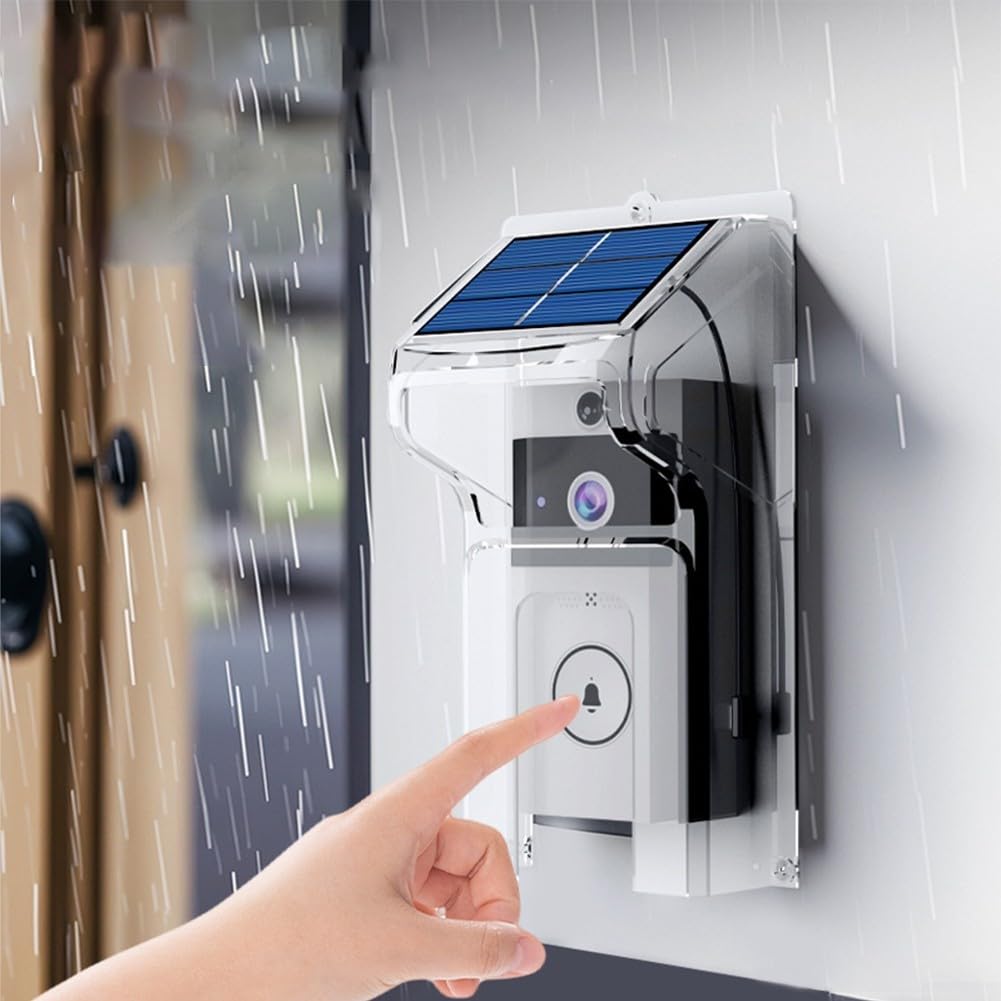 RANRAO Videocamera campanello con pannello solare, telecamera di sorveglianza citofono cambiante voce, copertura resistente alla pioggia