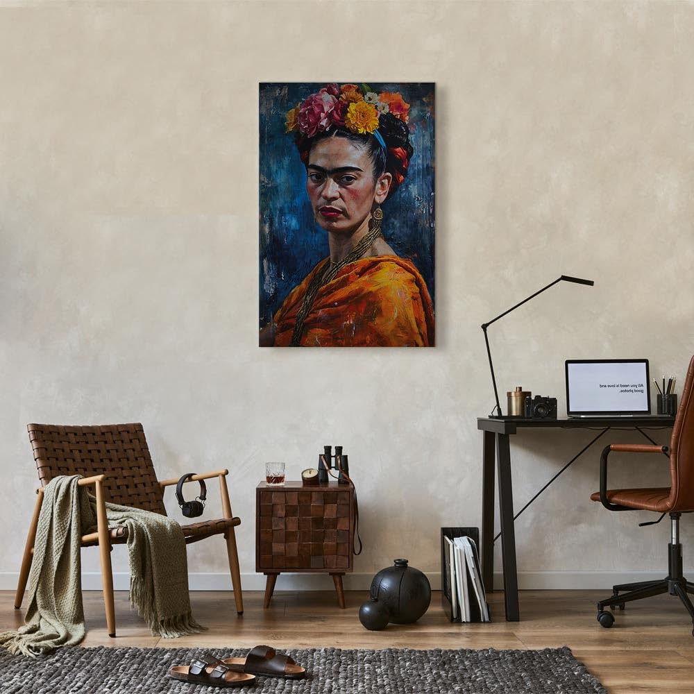 murando - Quadro Acustico Frida Kahlo 40x60 cm 1 Pezzo schiuma acustica Quadri Moderni - Stampa su Tela Pannelli Fonoassorbenti Decorativi Decorazione da Parete Floreale Blu h-H-10044-b-a