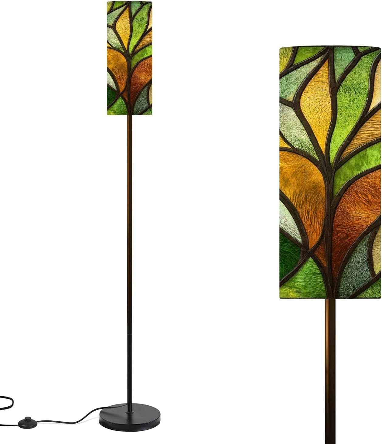 Modern Floor Lamps for Living Room Stained Glass Seamless Texture Leaf for Window Colored Standing Lamps with Linen Lampshade Tall Lamp Metal Pole Lamp for Bedroom Office Reading