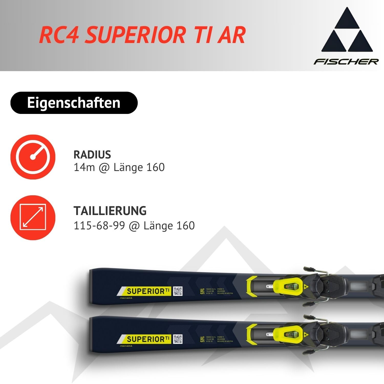 Ski Alpinski Carvingski - Fischer RC4 Superior TI AR - On-Piste-Rocker - inkl. Bindung RC4 Z11 Z3-11 - für fortgeschrittene und Gute Fahrer - Carvingski für präparierte Piste