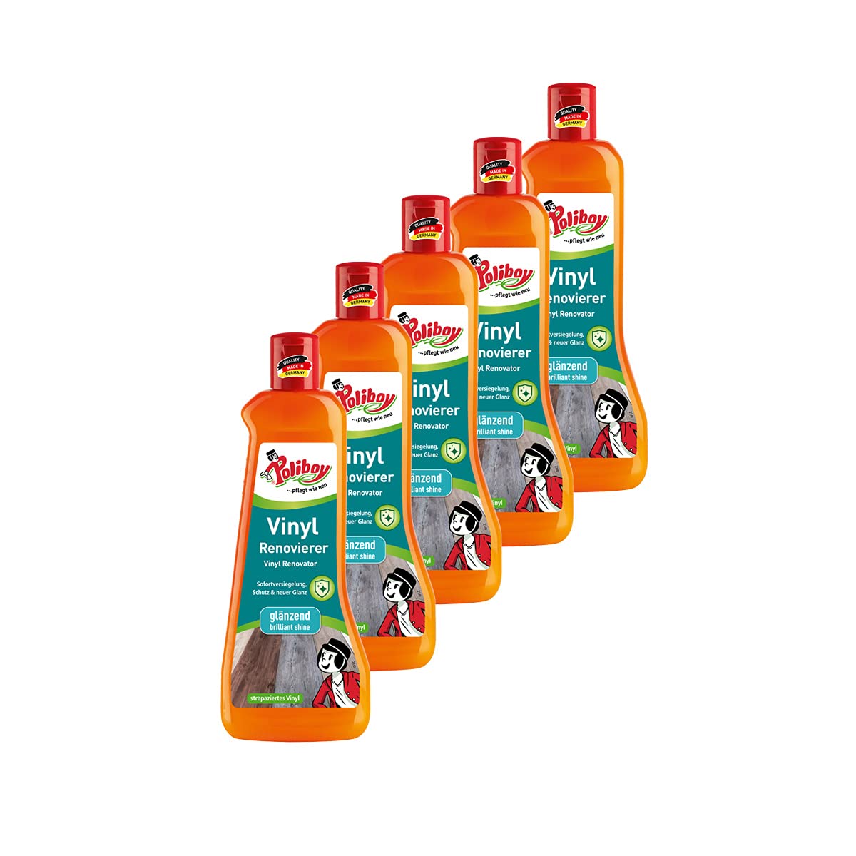 Poliboy – Renovador de vinilo – para refrescar suelos de vinilo dañados – Cuidado del suelo – 5 – 5 x 500 ml (2,5 litros) – Fabricado en Alemania