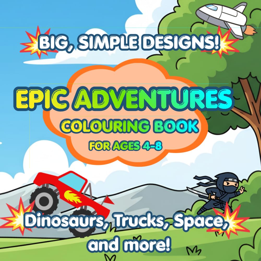 Monster trucks and more colouring book for boys ages 4-8