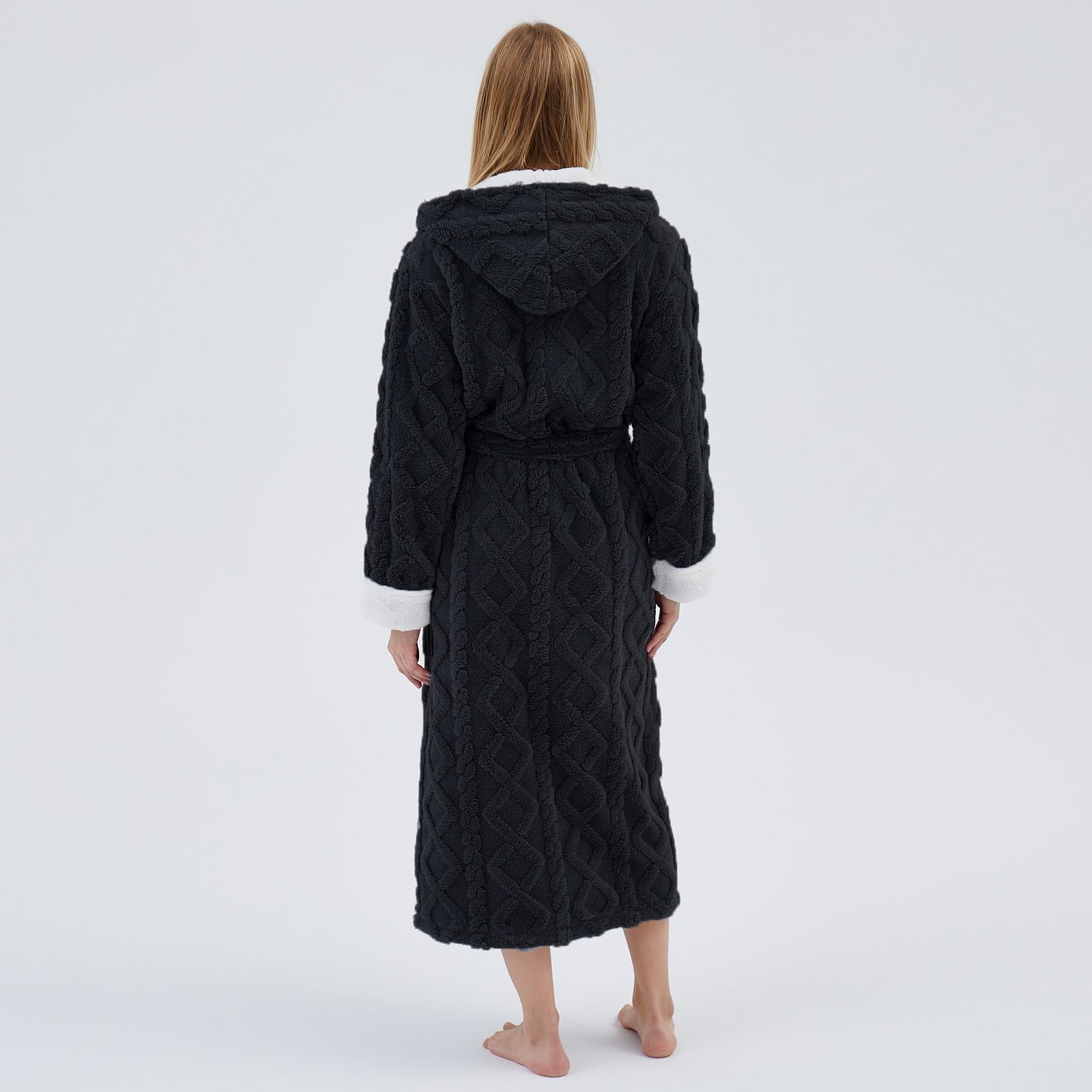 Accappatoi con cappuccio da donna lunghi, in pile sherpa, con cappuccio, accappatoi lunghi in peluche, morbidi e caldi, per l'inverno