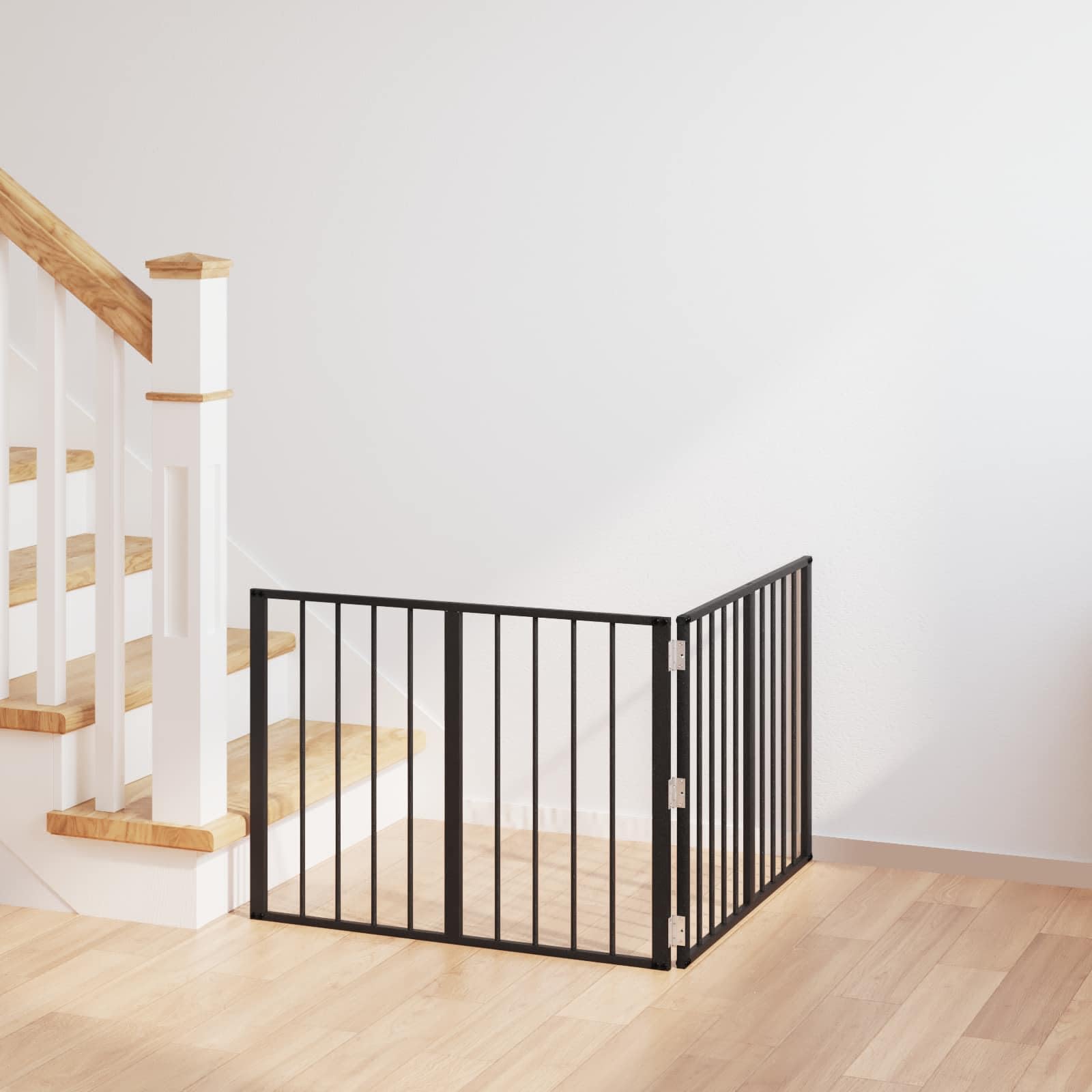 Puerta para perros 2 piezas negro de acero galvanizado 160,5 x 1,5 x 60 cm, plegable y ahorra espacio, arreglo DIY para apartamento, casa, pasillo, seguridad para cachorros y perros pequeños
