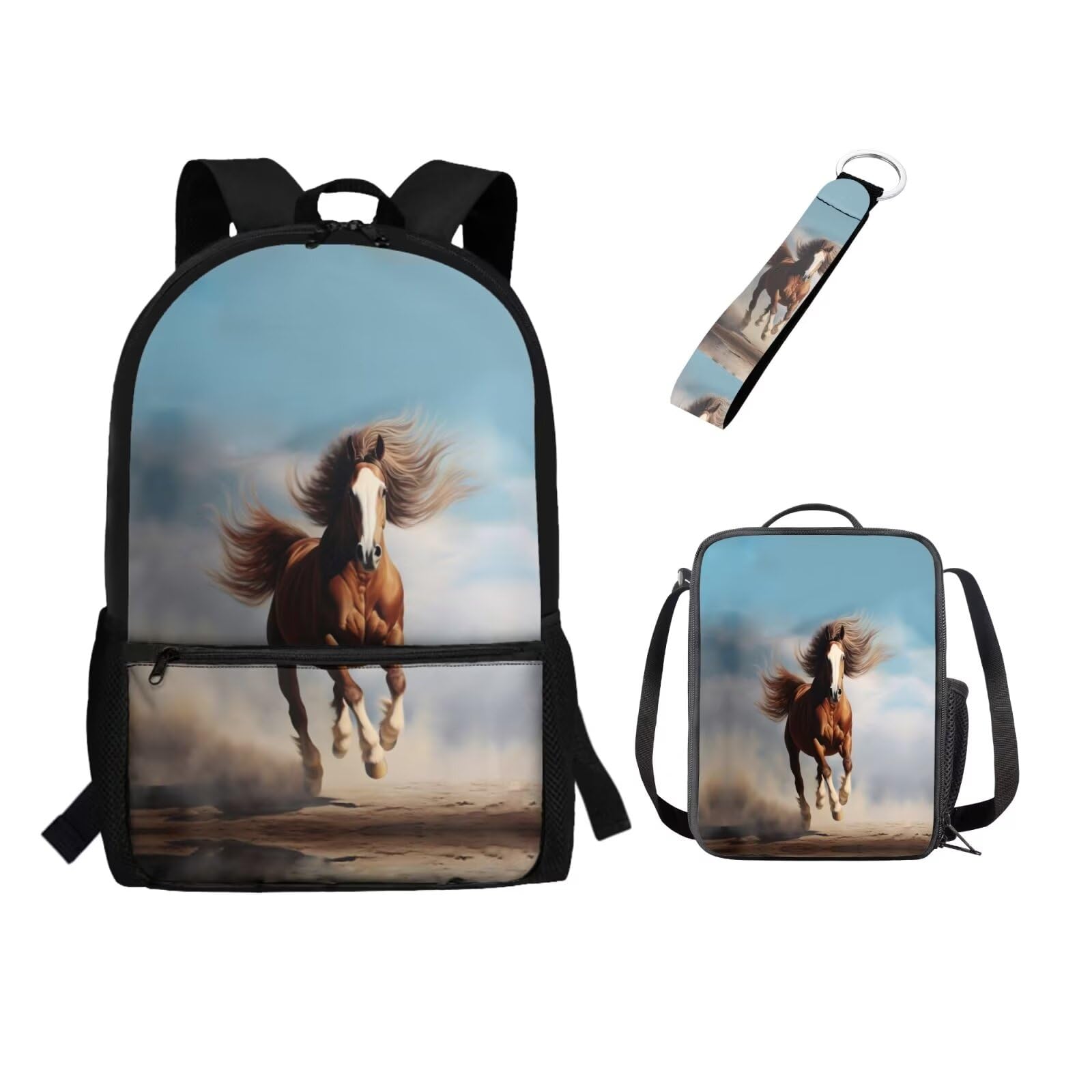 Mochila Shcool de 17 pulgadas + lonchera + llavero para niños y niñas