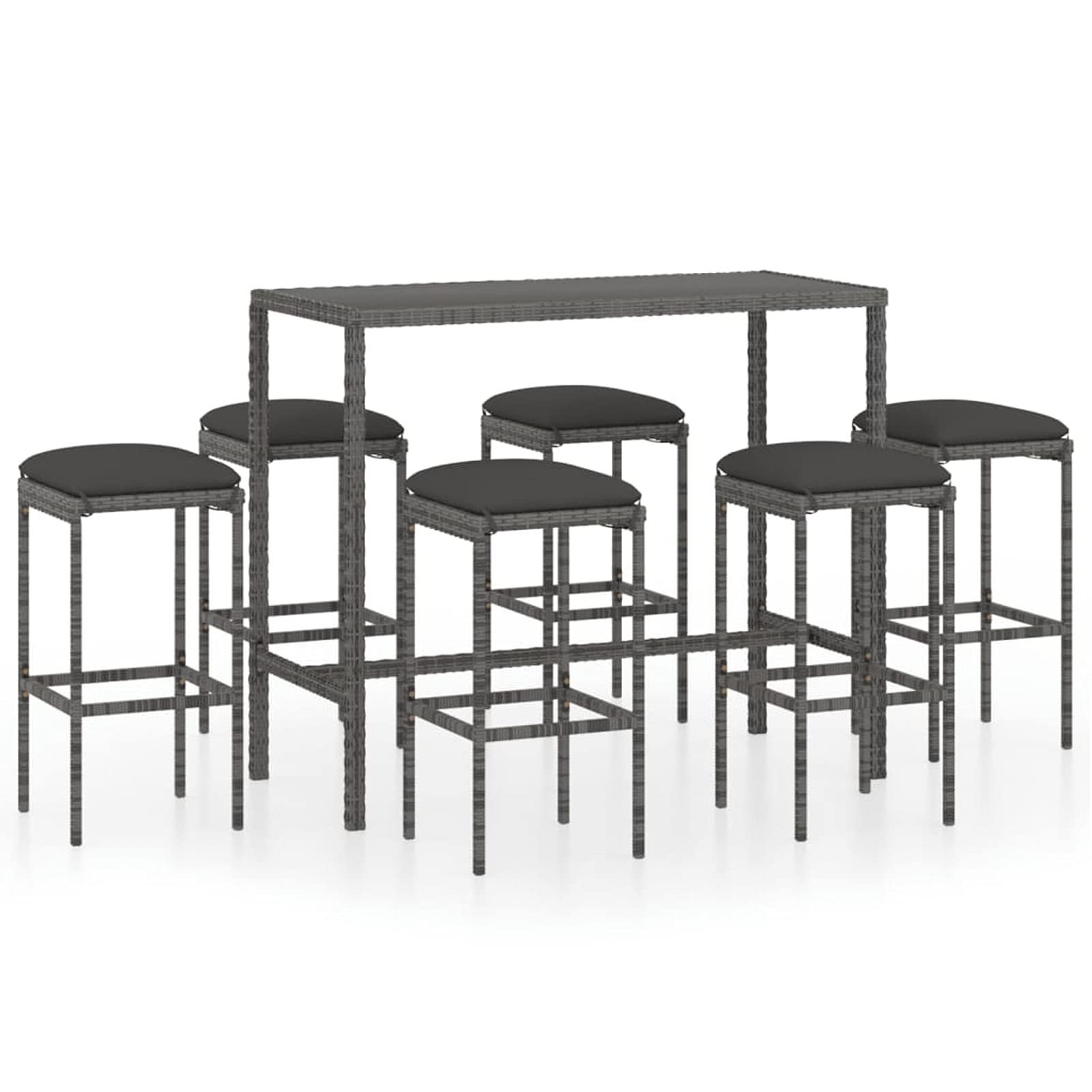 Gecheer Set da Bar da Giardino 7 pz con Cuscini in Polyrattan Grigio,Set da Balcone,Tavolo Alto, Set di Tavolo e Sgabelli da Bar,Tavolo con Sedie Alto