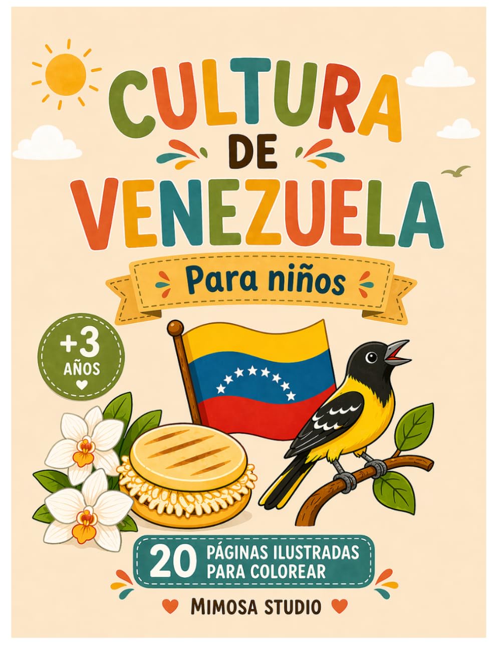 Cultura de Venezuela para niños: Libro para colorear con comida, símbolos y tradiciones venezolanas