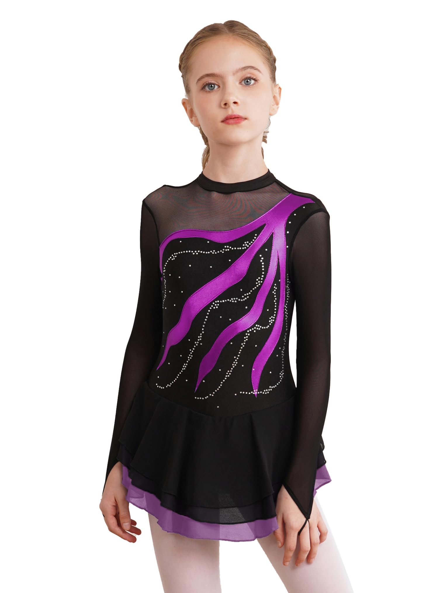 Freebily Vestido de Danza para Niña Maillot de Manga Larga con Brillante Leotardo Gimnasia Rítmica Maillot de Patinaje Competición Traje de Baile — view 15