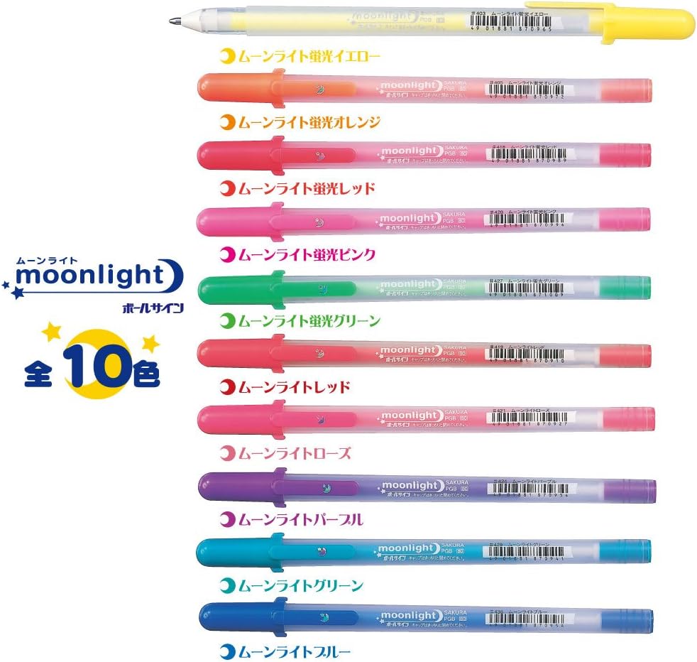 Sakura Craypas PGB#418(10) Gel Ballpoint Pen, Ball Sign, Moonlight, Fluorescent Red, 10 Pieces