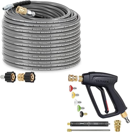 YAMATIC Manguera de lavado a presión de 1/4 pulgadas x 100 pies, proflexible y sin marcas, pistola de lavado a presión con conector rápido giratorio