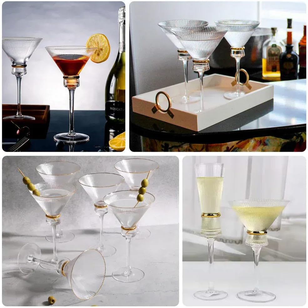 Balsa Circle 6 Clear Martini Glasses 10oz Ribbed Design with Gold Ring Accent – Drinkware, Wine Glasses for Weddings Parties Events Receptions Home Bar Cocktails Dining Tableware Decorations