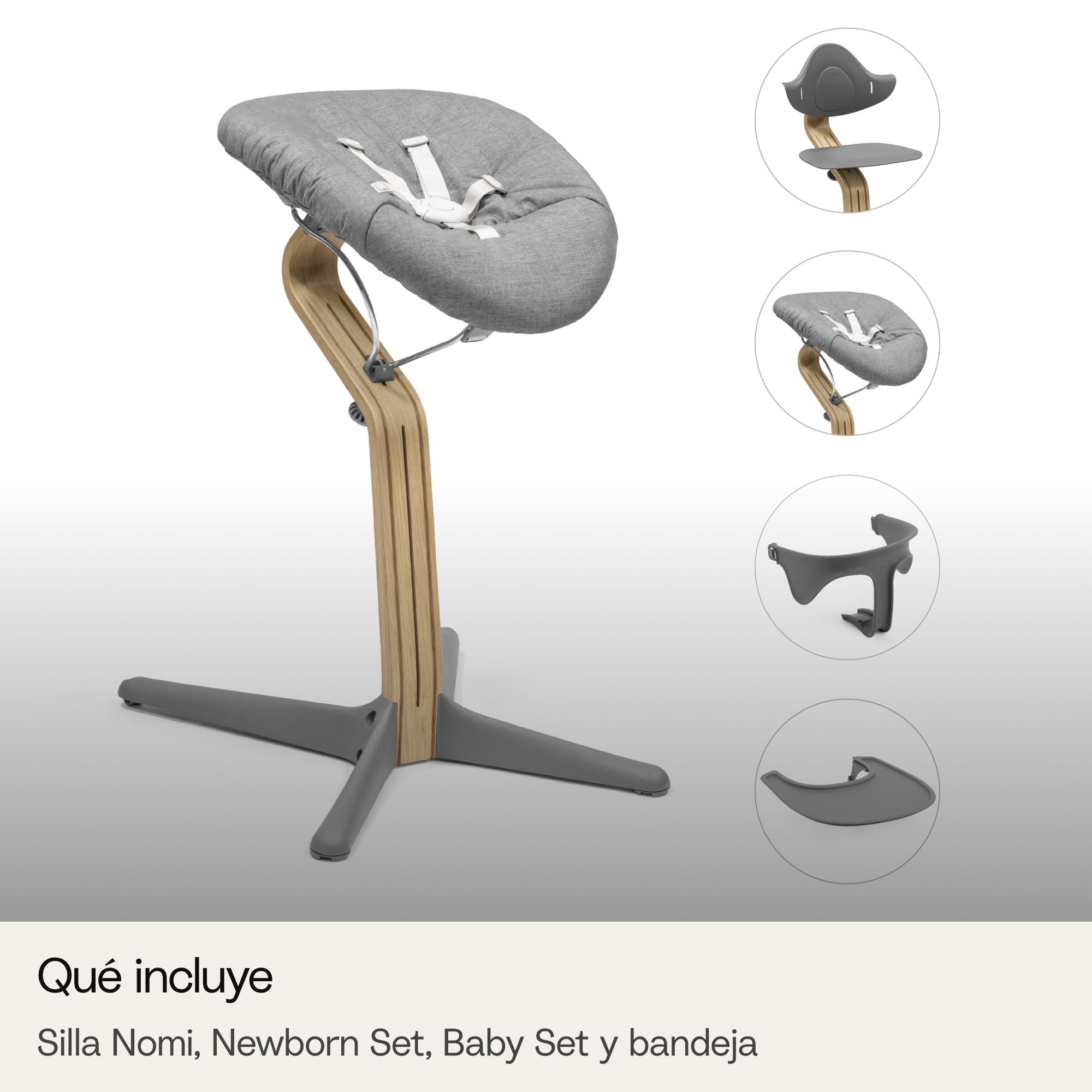 Stokke Nomi Trona con Set Recién Nacido, Baby Set y Bandeja, Gris