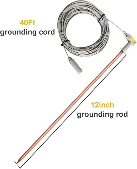 Grounding Rod with 40ft Wire, Connects Your Body to the Earth, Great to Use with Earthing Sheet, Grounding Mat, Pillowcase, Pad (Pure Copper)