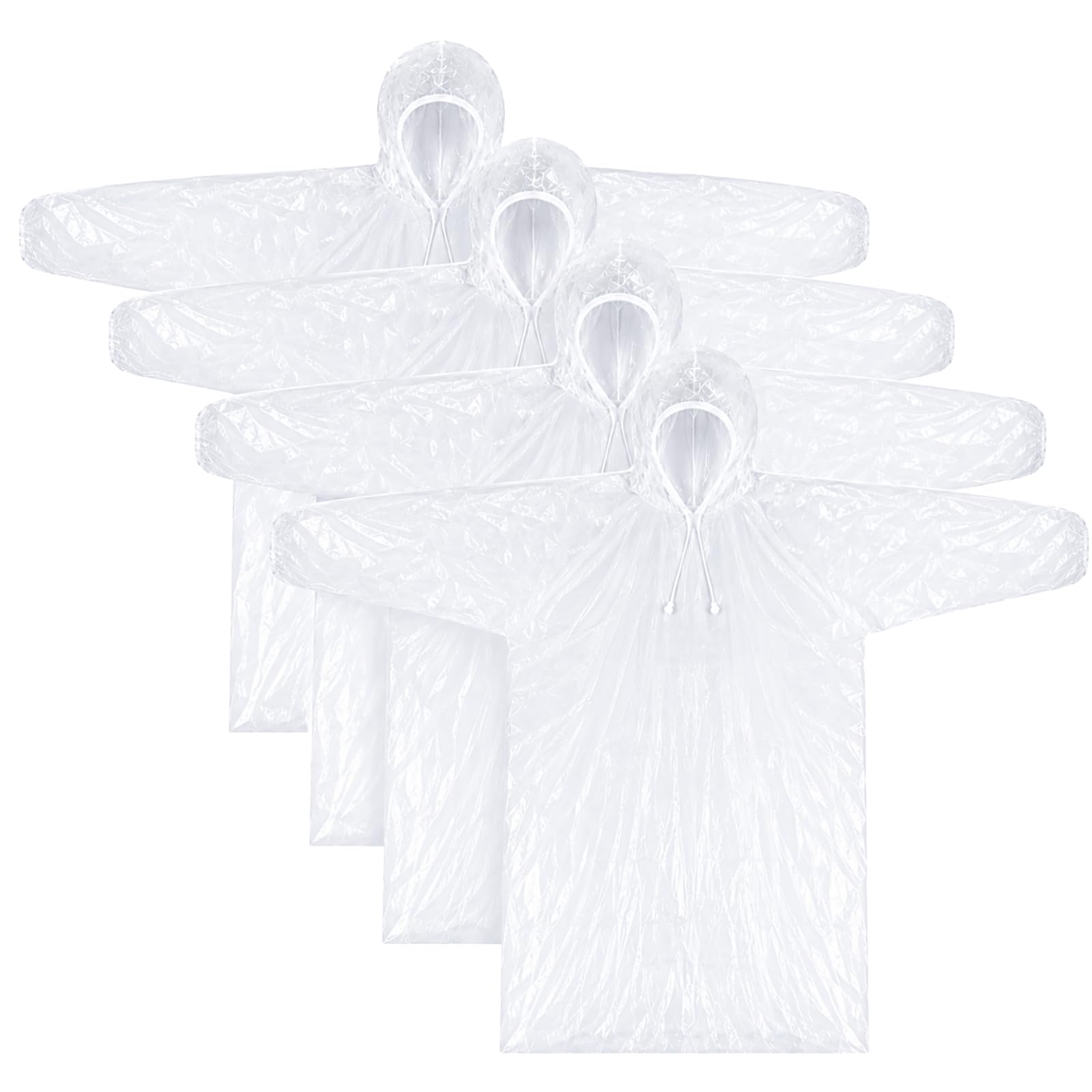 Lote de 4 Ponchos de Lluvia Desechables para Adultos, Capa Transparente Impermeable con Capucha y Mangas Sueltas, Protección Ligera para Senderismo Camping Parque de Atracciones