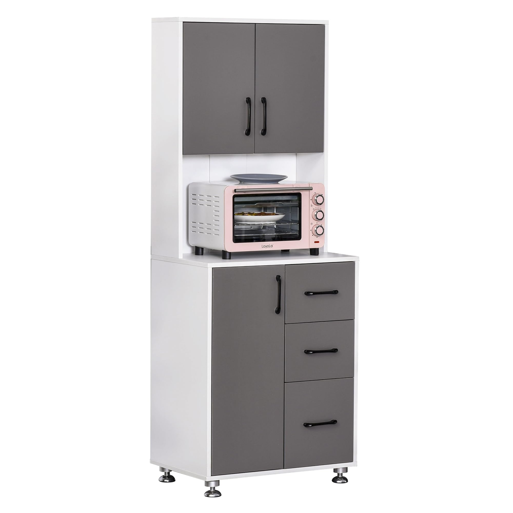 HOMCOM Armoire de Cuisine Multi-Rangements 60L x 40l x 160H cm Gris Blanc
