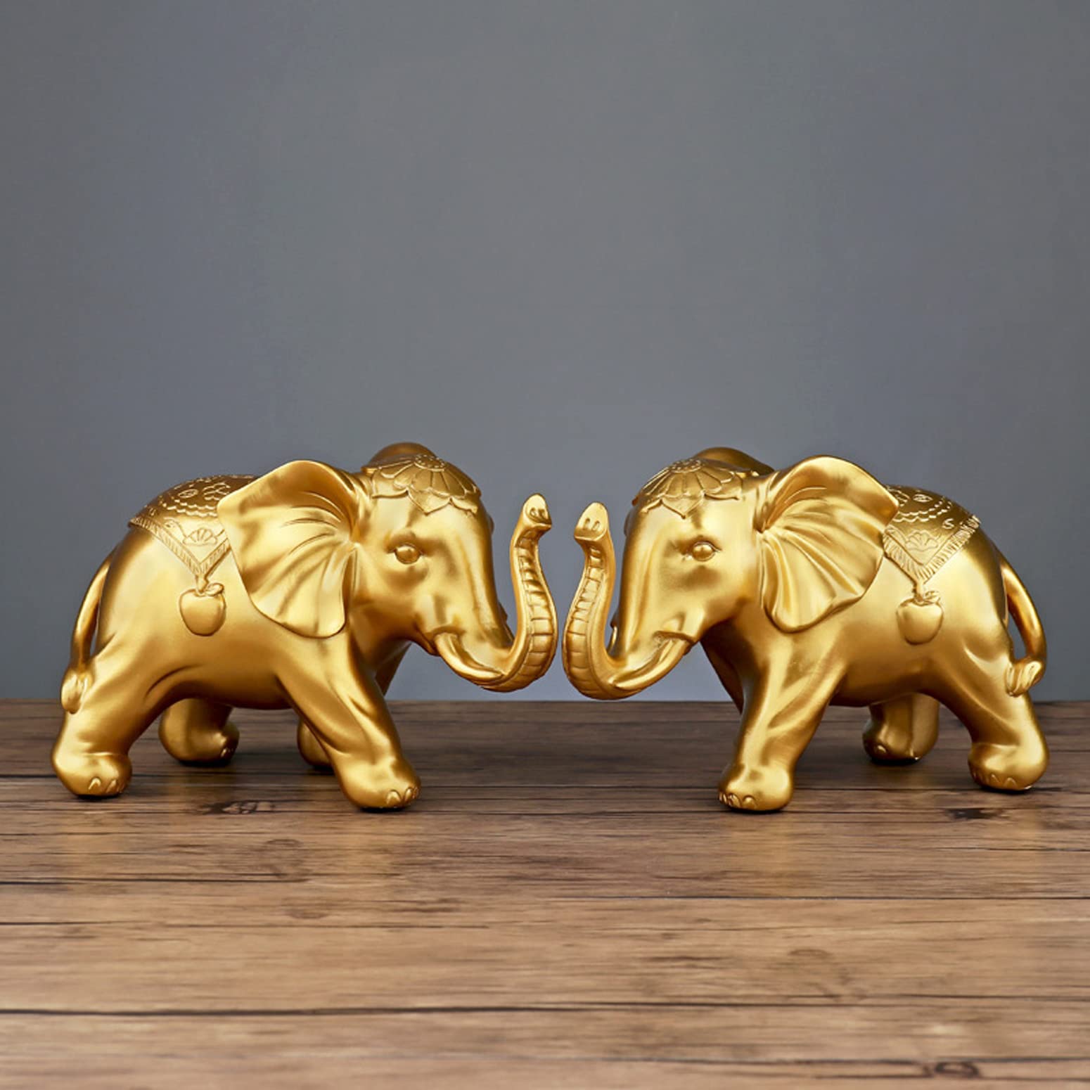 Esculturas Estatuas Elefante Estatua De La Suerte Escultura, Decoración De Elefante, Elefante Esculturas De Animales De La Suerte Resina, Oro, 19 X 12 Cm