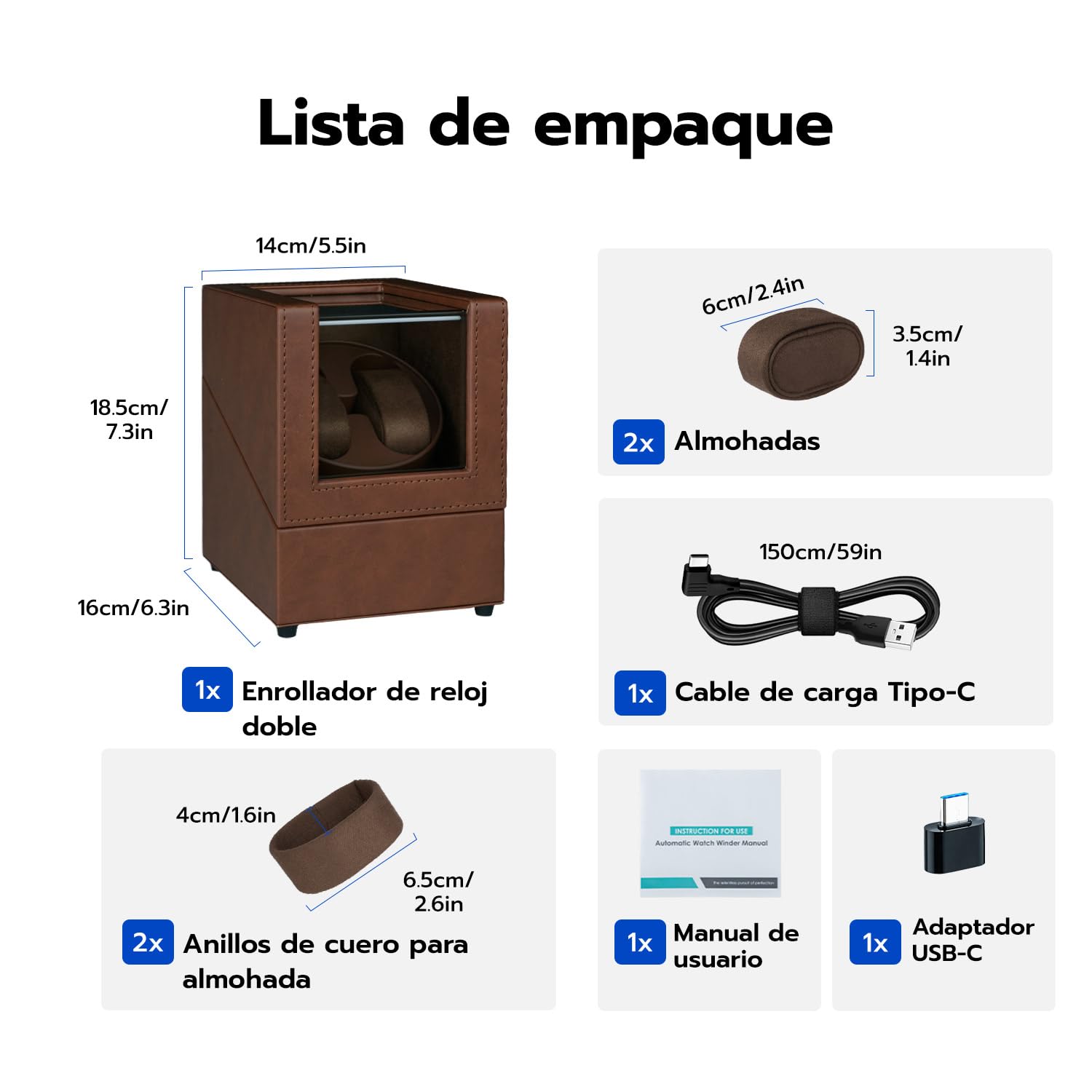 Mcbazel Dual Watch Winder, Cajas Giratorias para Relojes con Luz LED, Estuche para Relojes de Doble Posición, Modos de Rotación Bidireccional, Relojero Automático Almacenamiento – Marrón