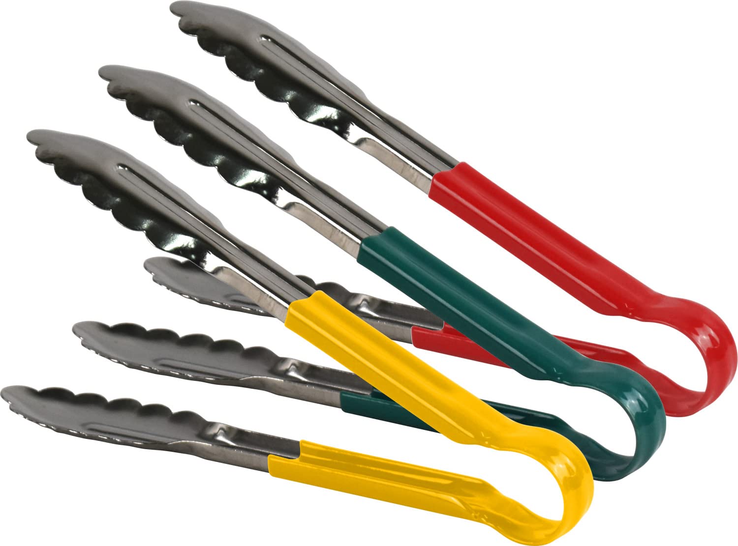 3pc Catergold Professional 9" (23cm) Stainless Steel Food Tongs Set (Red Green Yellow)