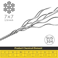 Vista 2 de Cuerda de alambre 1/16, cable de acero inoxidable 304, cable de avión, alambre de acero, 328 pies con 150 fundas de prensado, cables de línea