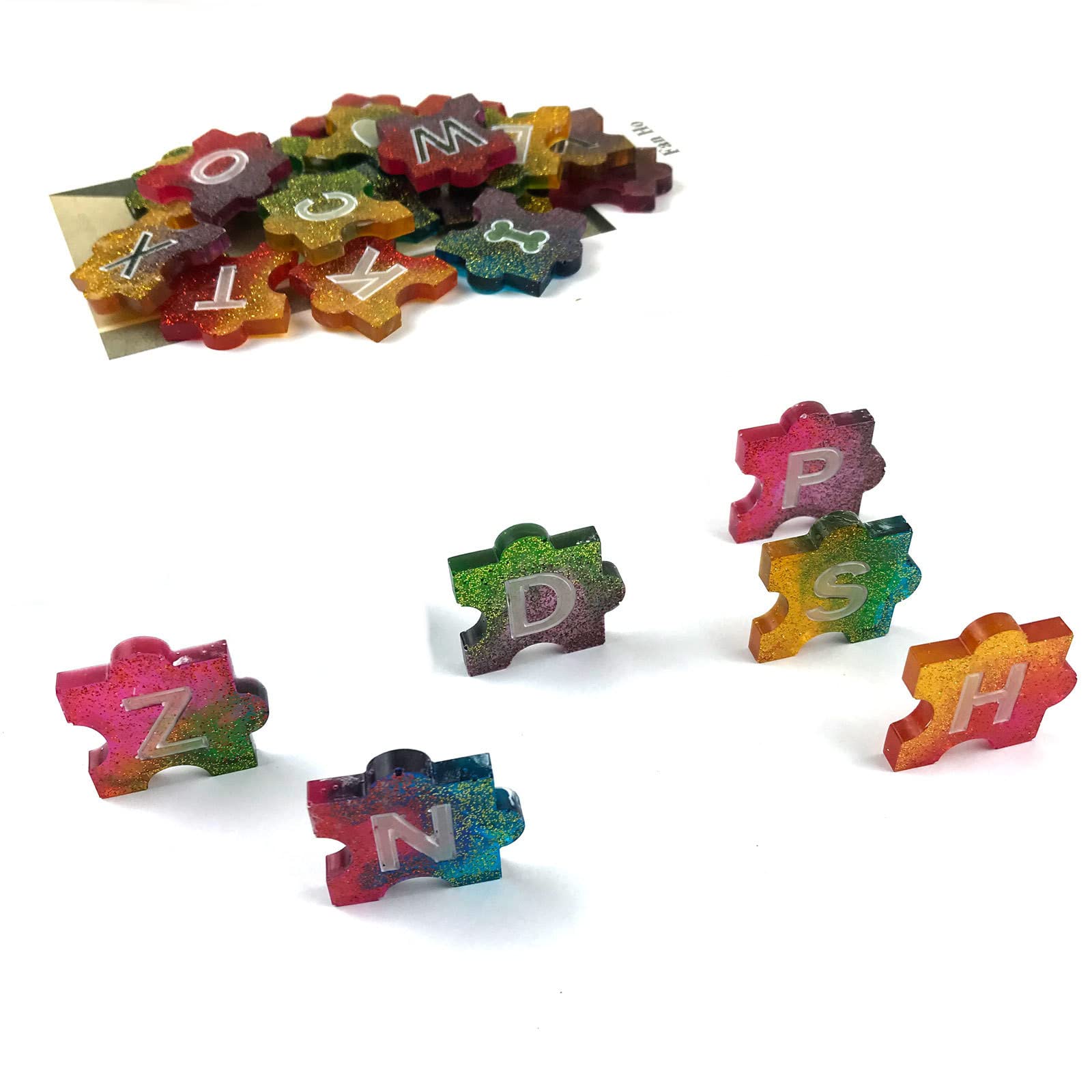 Alfabet Puzzel Onderzetter Hars Vorm, Siliconen Engels Puzzel Mold voor Epoxyhars, Kristal Epoxy en DIY Polymeer Klei Ambachten Hars Mal, Huisdecoratie en Educatief Gereedschap