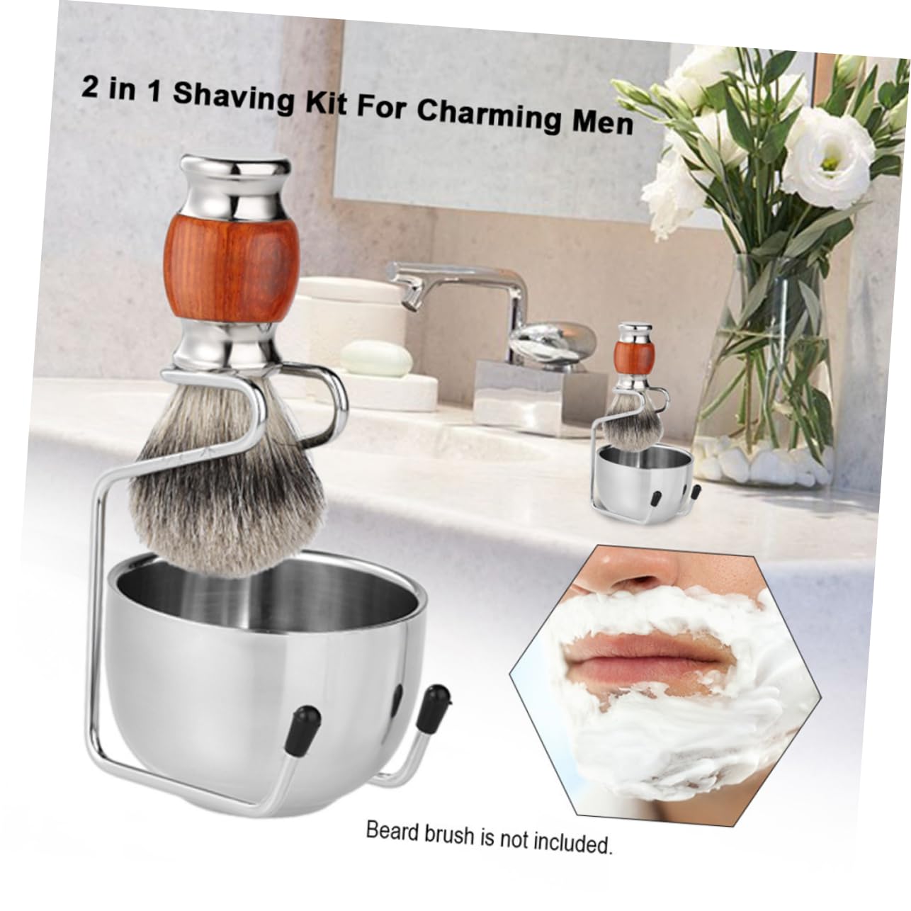 VALICLUD Stainless Steel Shaving Brush Holder Stand with Heavy Soap Bowl Durable Resistant Design for Safety Razors present for Boyfriends and