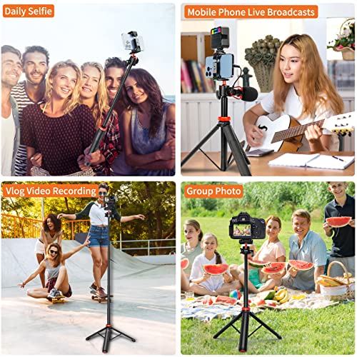 Uurig 52" Extendable Phone Tripod With Remote Selfie Stick Tripod 360° Ball Head Camera Tripod With 2 In 1 Phone Clip Cell Phone Tripod Stand For Iphone 14/13/12 Pro Max/Samsung/Gopro/Camera #TOP1
