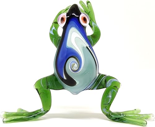 Miniatura 3 de Figuras en miniatura de rana animales soplados a mano, arte de vidrio, regalo coleccionable para decorar 3 pulgadas (verde azul) Verde