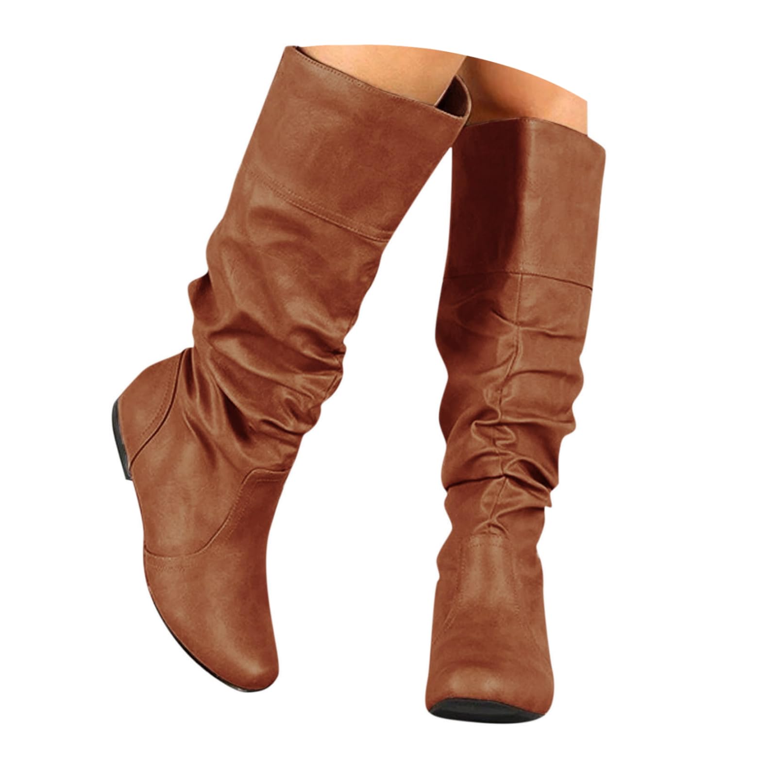 Womens Slouchy Knee High Boots Pull On Flat Boot Fall Winter Wide Calf Long Tall Boots for Women