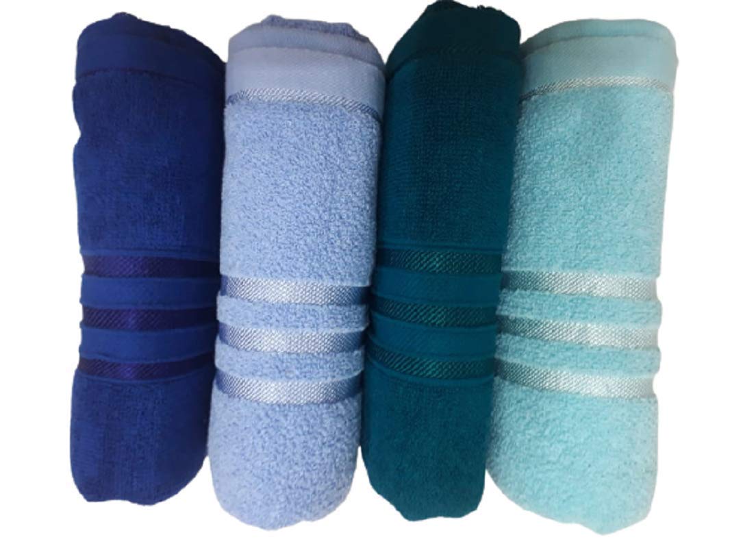 C R Chavan, Soft Cotton Turkish Towel , Dark & Light Blue & Green, Pack of 4 , 30x 60 Size ,550 GSM