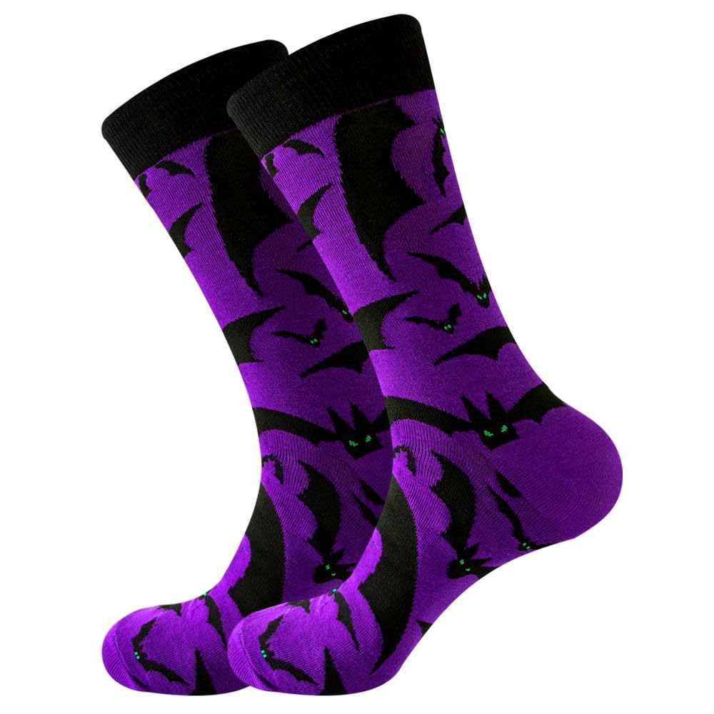 Ro Rox Purple Bat Crew Socks Gothic Halloween Unisex Cotton Green Eye Gift