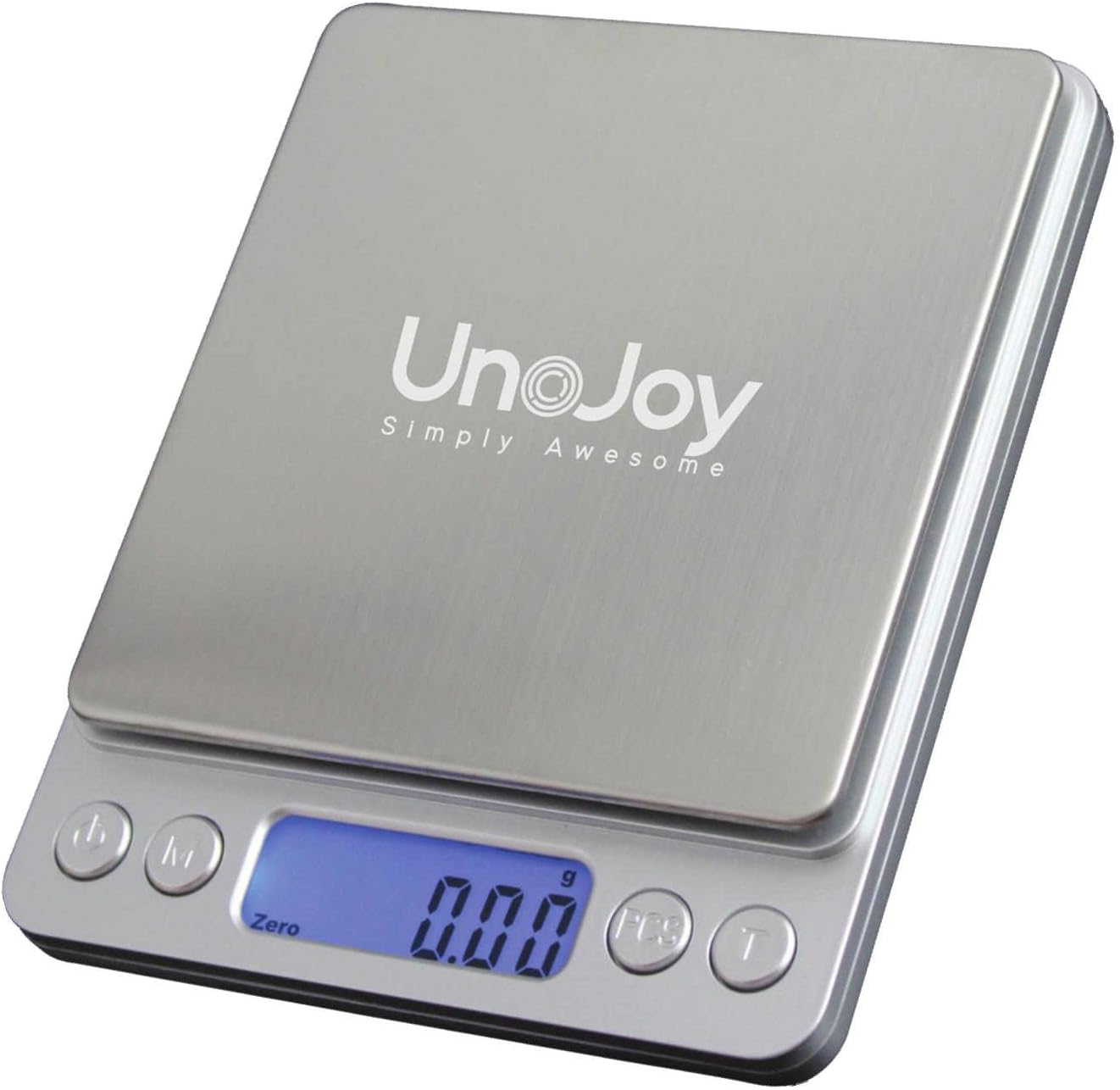 Unojoy3Kg Portable Digital Scale for Precision Cooking, Baking, Jewellery and Mail Room. High Accuracy 0.1g/0.01oz. Blue LCD Display. Multi-Function Scale Full Tare and PCS. Auto-Calibration.