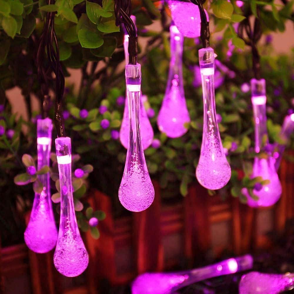 KINGCOO Solar Waterdrop String Lights Waterproof,4.8M 20LED Teardrop Solar Raindrop Fairy Decorative Light 8Mode for Outdoor Tent Garden Lawn Yard Wedding Party Christmas Tree Decoration (Pink)