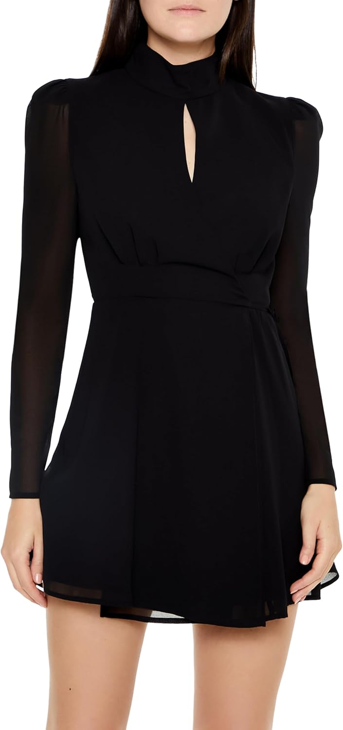 Forever 21 Womens Chiffon Keyhole Tie-Waist Mini Dress - Image 2