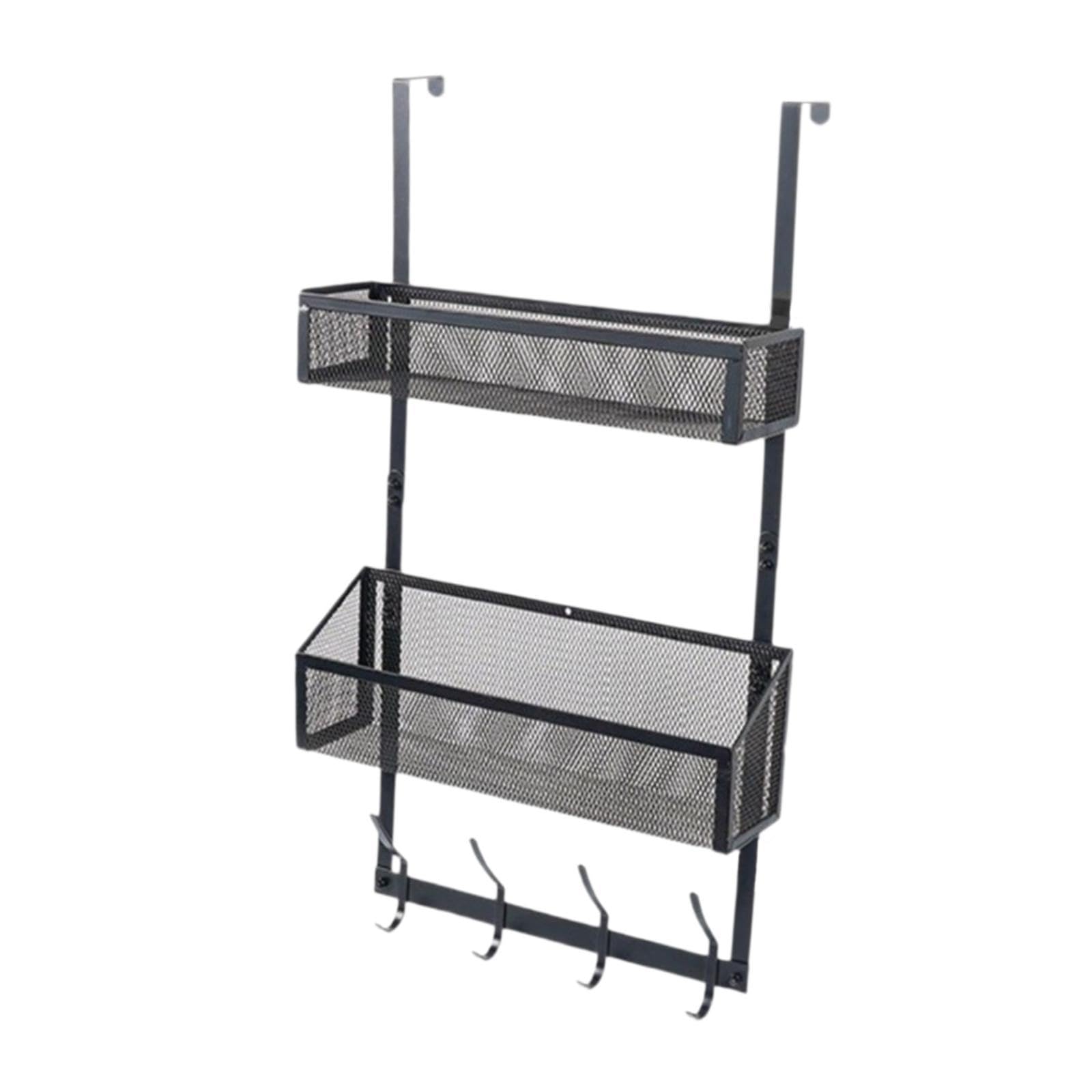 Organizador para Colgar sobre La Puerta con Ganchos, Cesta de Almacenamiento Colgante, Estante Colgante de Metal, Detrás de La Puerta, Material de Hie, Nivel Doble Negro, tal como se describe