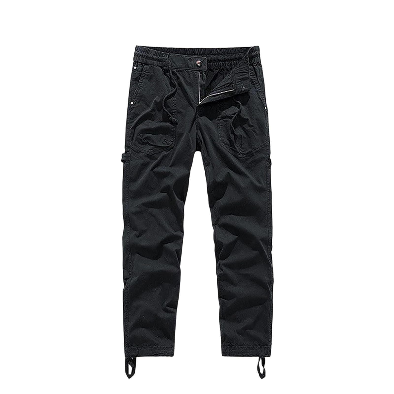 Pantalon cargo en coton pour homme - Pantalon cargo d'été grande taille - Pantalon tendance uni léger - Pantalon de randonnée - Pantalon de travail avec plusieurs poches - Pantalon de loisirs