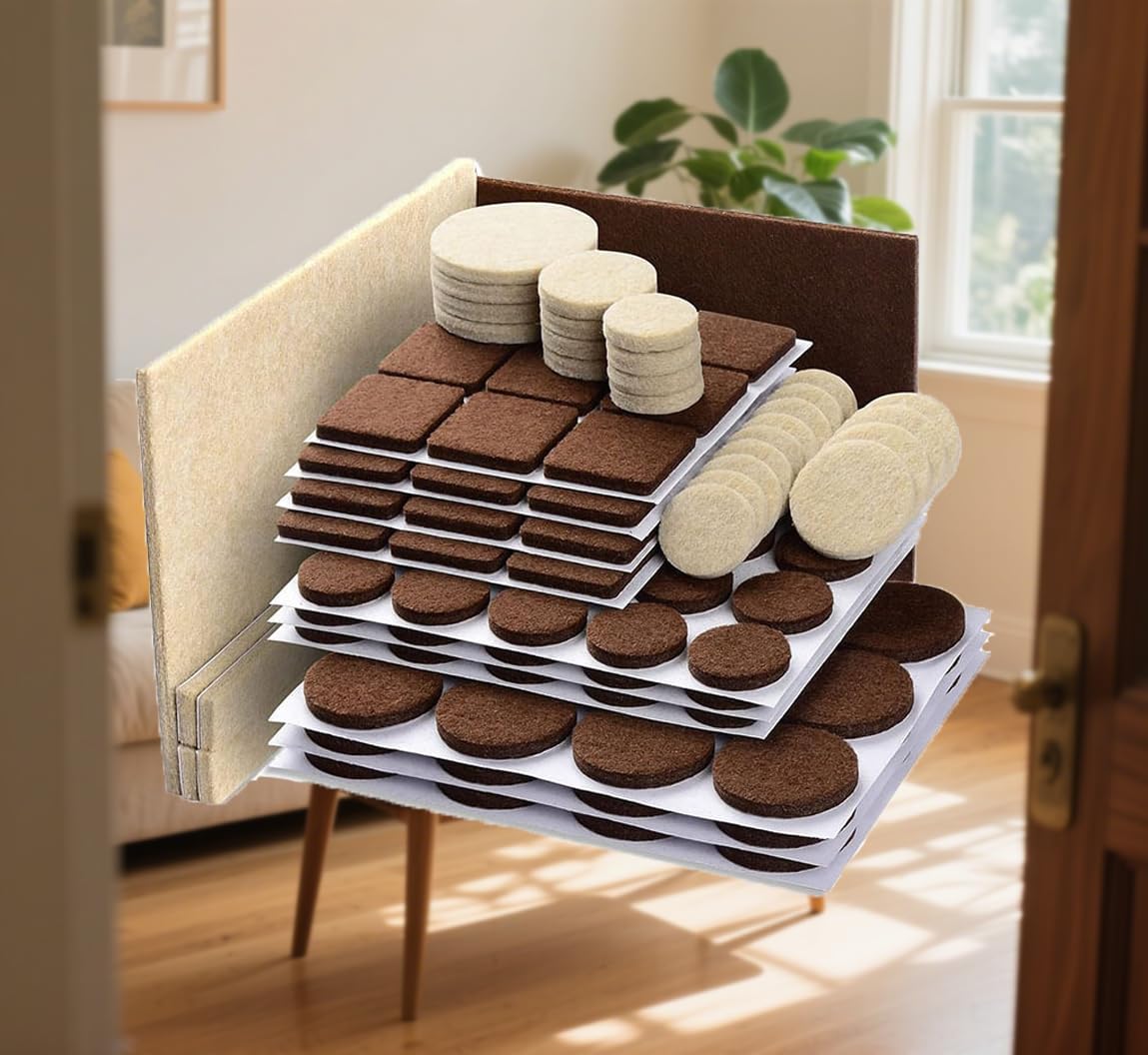 133 PCS Premium Felt Furniture Pads, Best Wood Floor Protectors for Hardwood & Laminate Flooring, Brown & Beige
