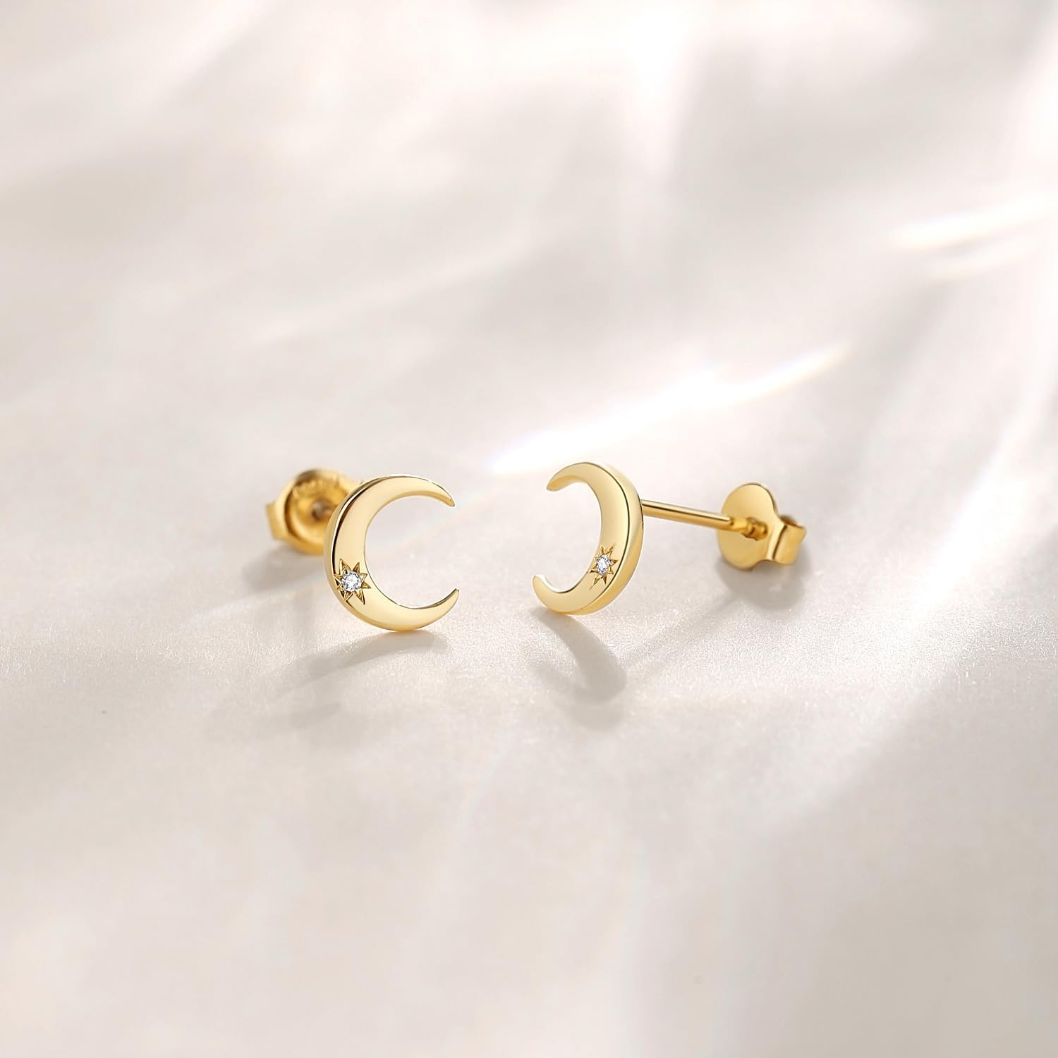 14K Solid Yellow Gold Moon/Star/Moon/Shell Stud Earrings Dainty Tiny Delicate Durable Small Earrings Fine Jewelry Birthday Gifts for Women - Image 3