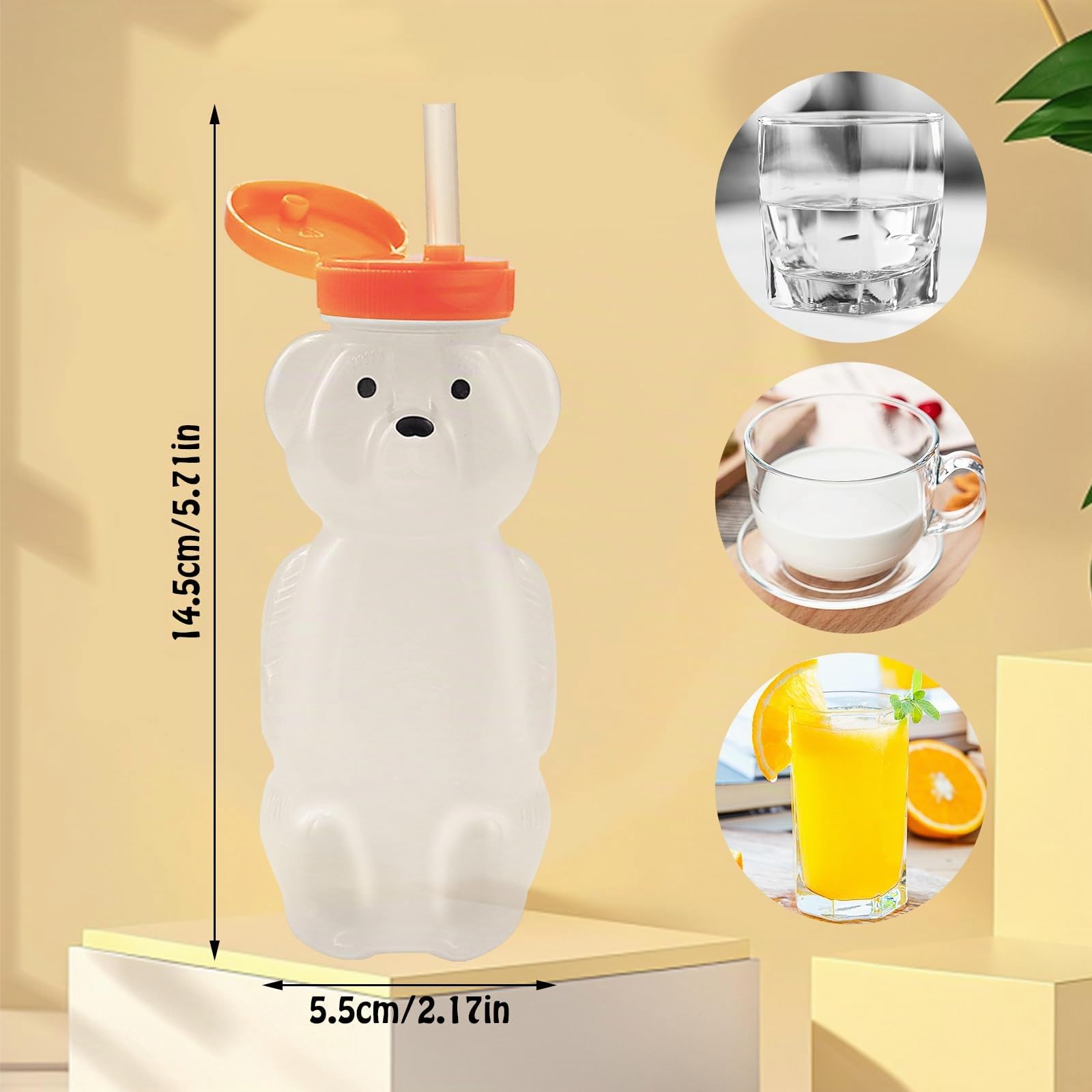 Lot de 2 gobelets en paille en forme d'ours à miel, réutilisables de qualité alimentaire et sans BPA, pour besoins spéciaux avec 2 pailles et 3 brosses de nettoyage