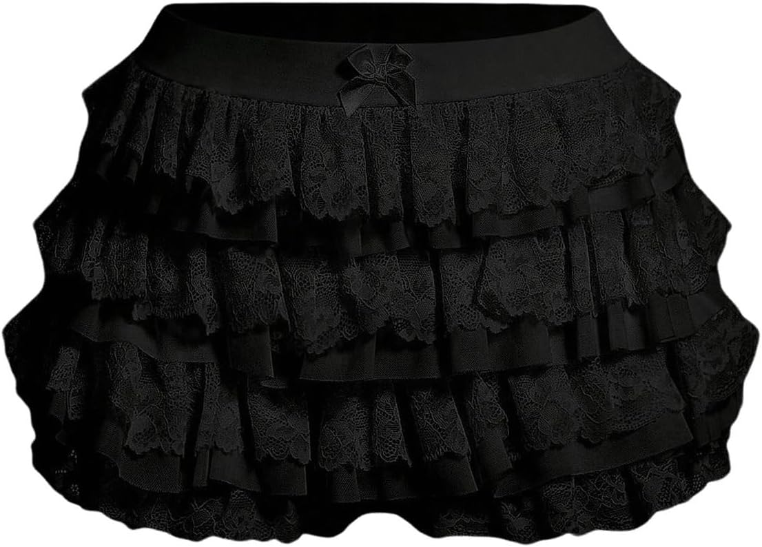 Women's Ruffle Shorts Y2k Lace Lolita Bloomers Elastic Waist Bottoms Shorts Micro Boyshorts