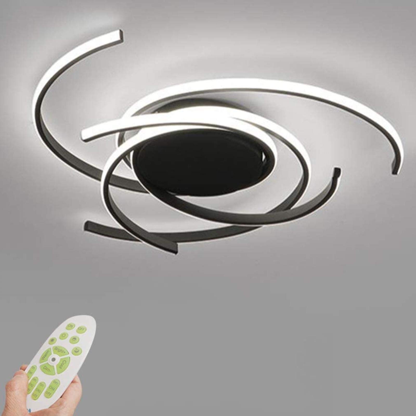 Lámpara de techo LED moderna regulable con control remoto Lámpara de isla de cocina Mesa de comedor Diseño de forma de flor espiral creativa Iluminación de araña de techo de acrílico de metal, Negro