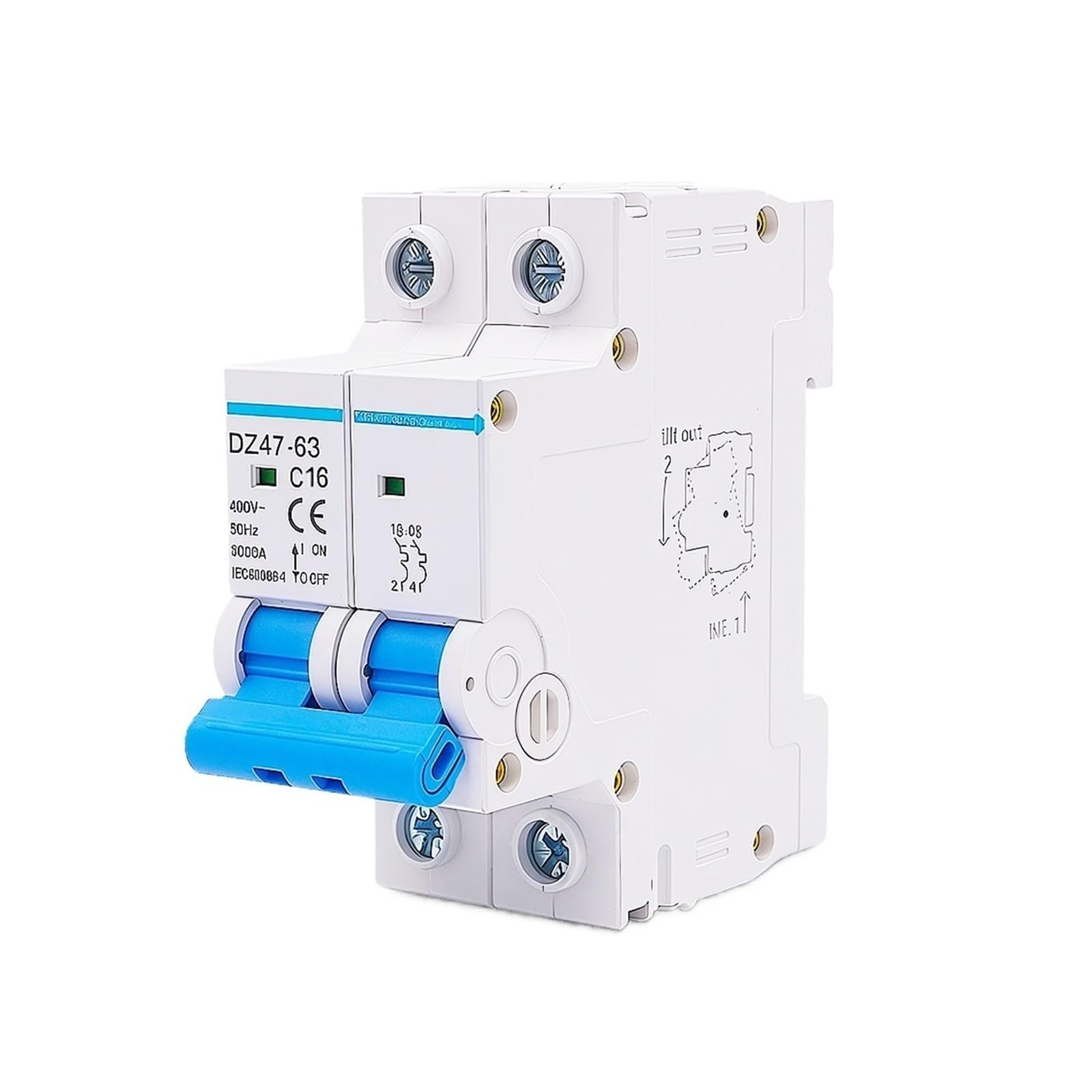 DZ47-63 2P 16-63A Din Rail Double Pole MCB Overload Short Circuit Protector For Industrial Machine Wiring(25A)