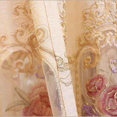 Miniatura 3 de Cortina de lujo con bordado floral semi opaca para ventana, cortinas para dormitorio, con ojales, paneles de oscurecimiento de habitación con