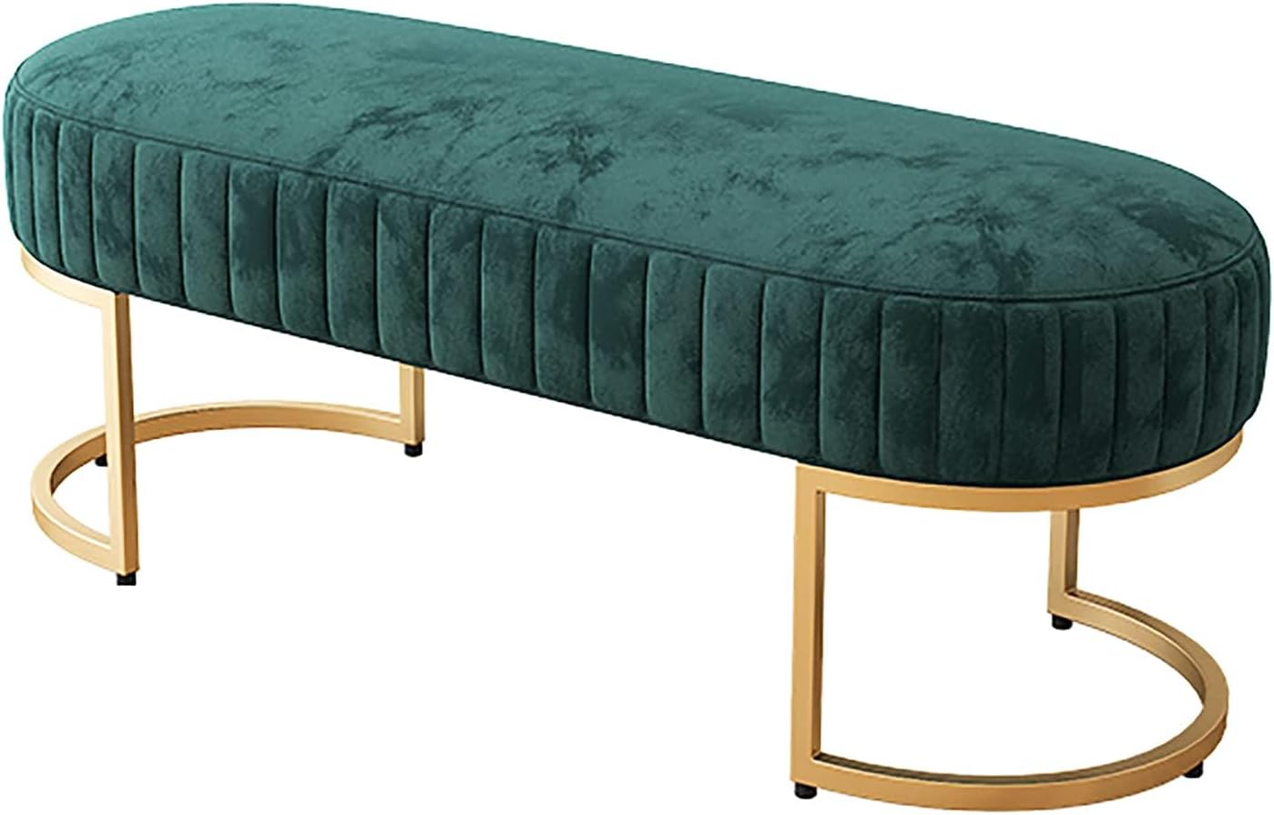 Luxury Ottoman Storage Bench, Padded Footstool with Golden Base, Stool
