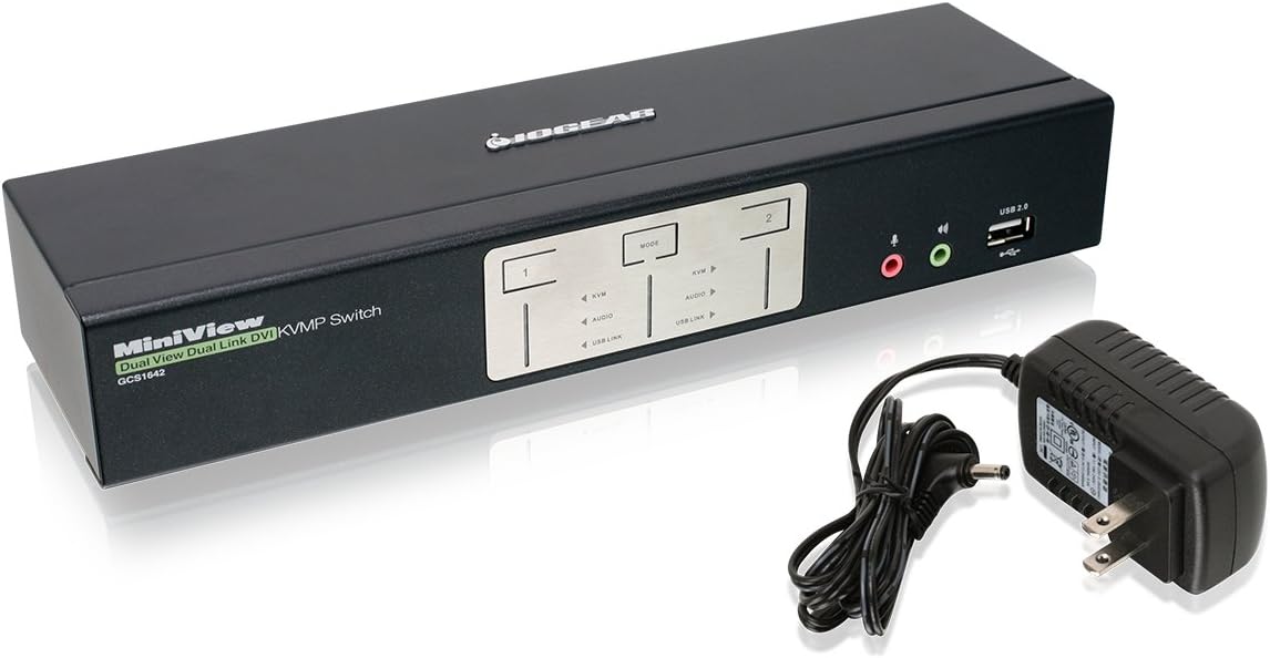 IOGEAR 2-Port Dual View Dual Link DVI KVMP Switch with Audio, w/Full Set of Cables (GCS1642 TAA Compliant)