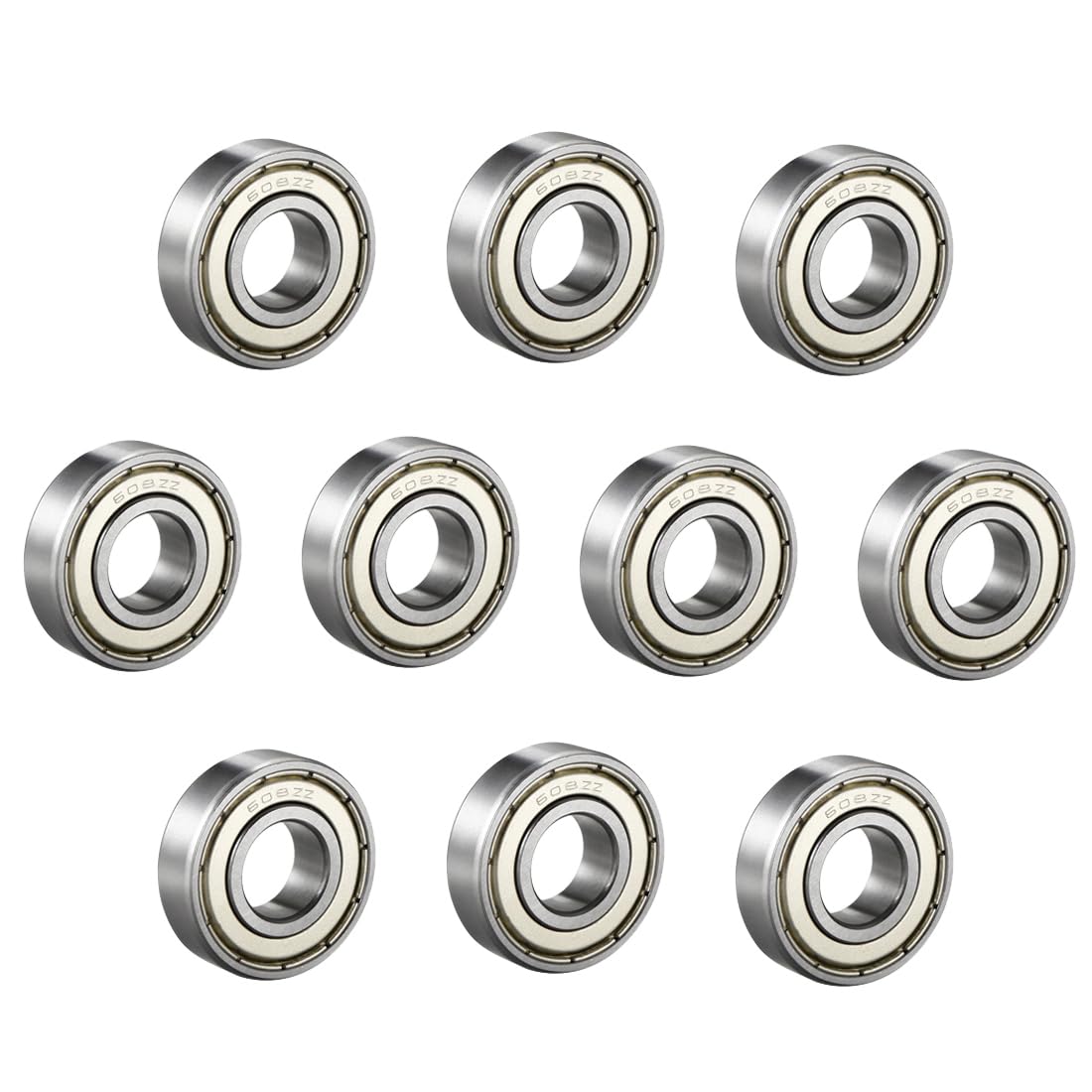 sourcing map 608ZZ Deep Groove Ball Bearing Single Shield 60018, 8mm x 22mm x 7mm Chrome Steel Bearings (Pack of 10)